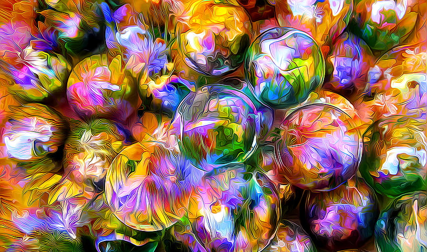 Abstract, Reflection, Petals, Balls, Greased, Smeared, Rendering HD wallpaper