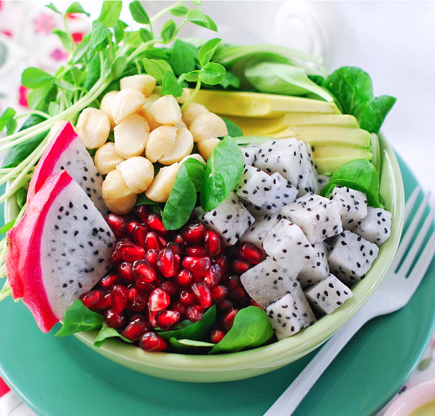 Dessert - Fruit Salad, sweet, pomegranate, dessert, dragon fruit, fruit, food, salad HD wallpaper