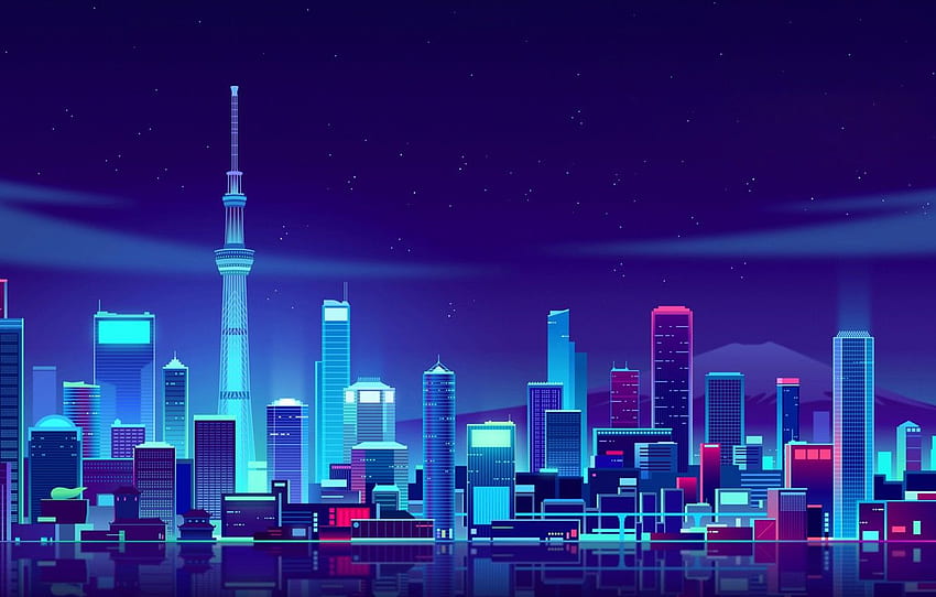 Night, Vector, The city, Japan, Style, Tokyo, Tokyo Skytree HD wallpaper