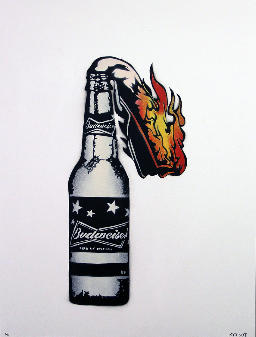 exibição de retrato, arte, arte digital, grafite, Molotov, Budweiser, garrafas, cerveja, fogo, fundo branco / e fundo móvel, Molotov Girl Papel de parede de celular HD