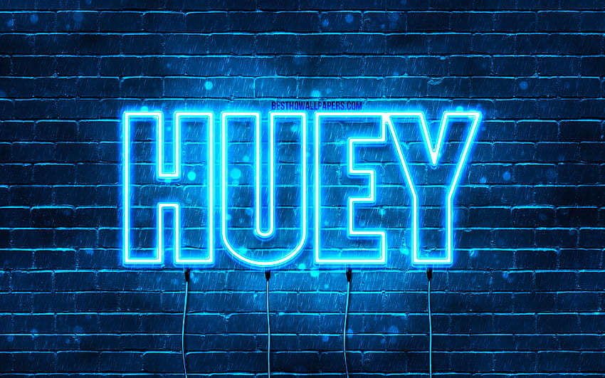 Happy Birtay Huey, , blue neon lights, Huey name, creative, Huey Happy Birtay, Huey Birtay, popular french male names, with Huey name, Huey HD wallpaper