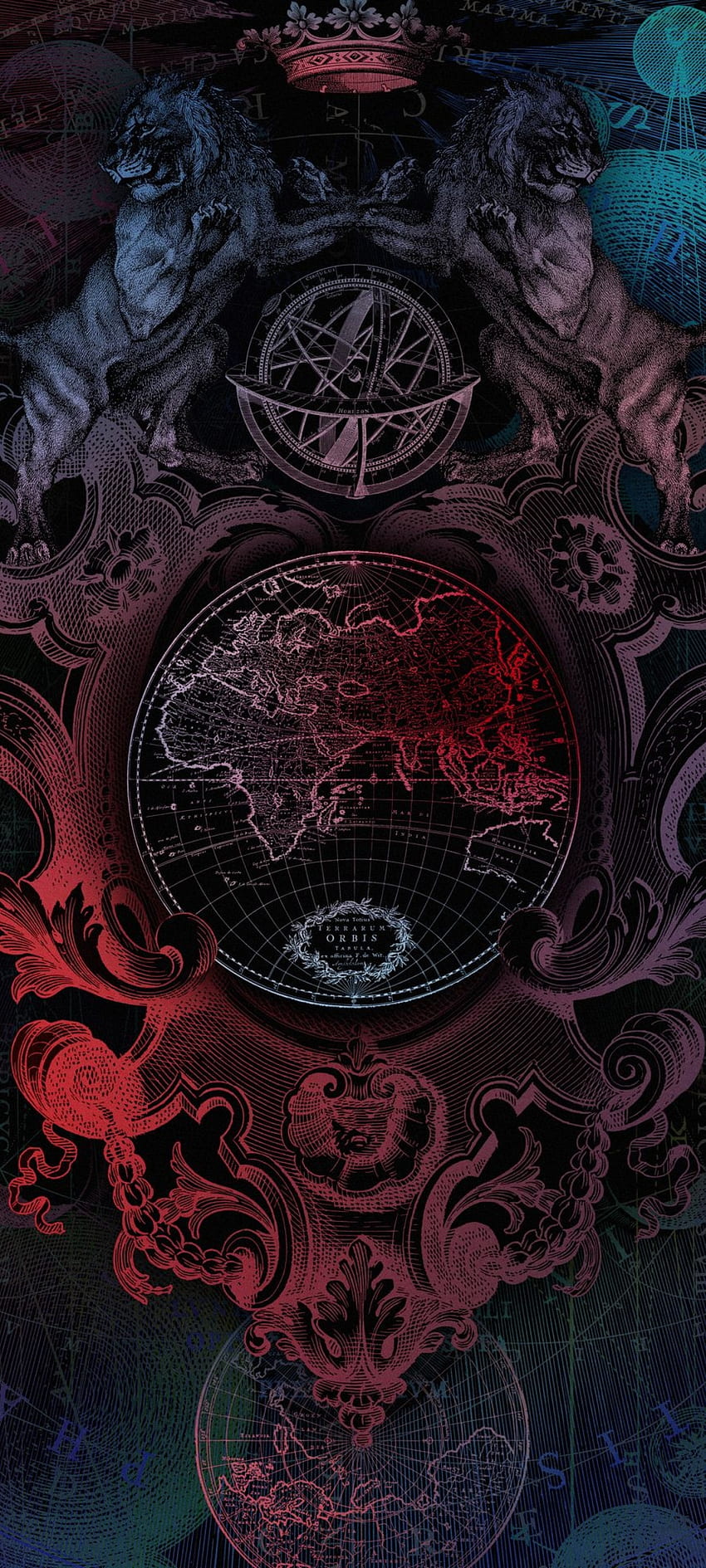 Mapa mundial de cartas, rojo, magenta, arte. fondo de pantalla del teléfono
