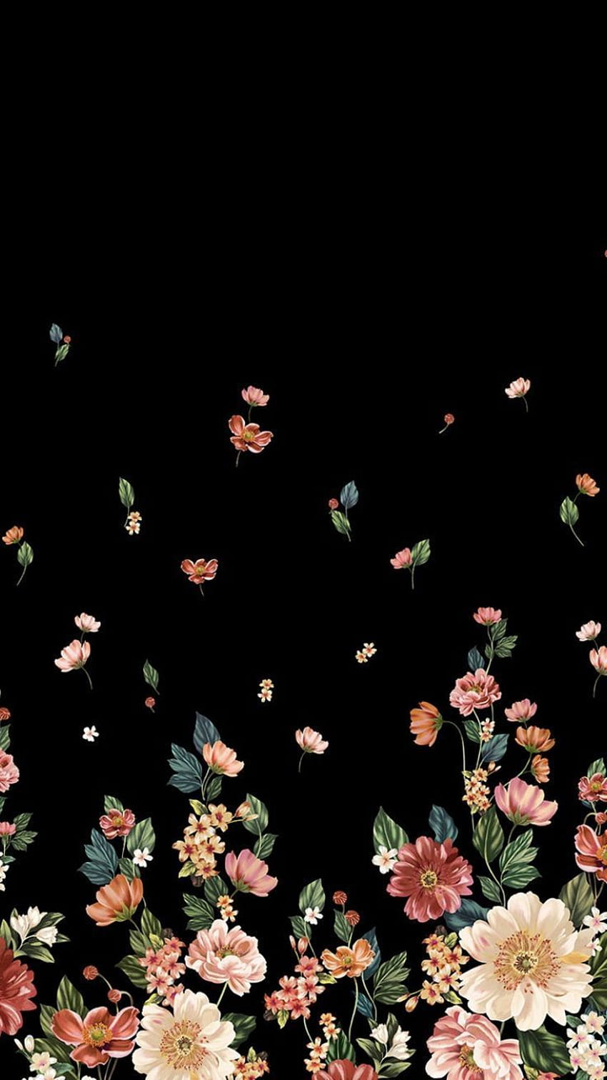 Czarny kwiatowy, ciemny estetyczny kwiatowy Tapeta na telefon HD