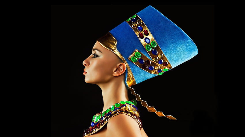 kobiety, królowa, Egipcjanka, nakrycie głowy, profil, twarze, Nefertiti Tapeta HD
