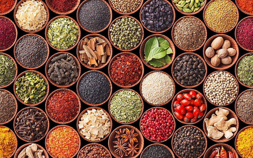 Diversity spices, turmeric, pepper, cardamom, star anise, mustard HD wallpaper