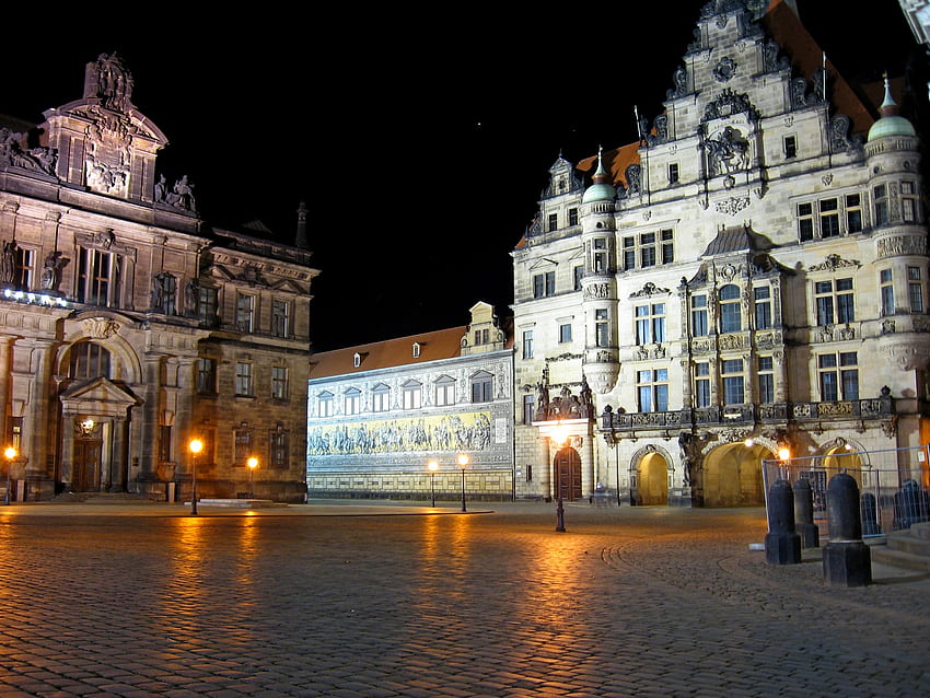Dresda di notte, notte, Dresda, gotico, classico, tedesco, strada Sfondo HD