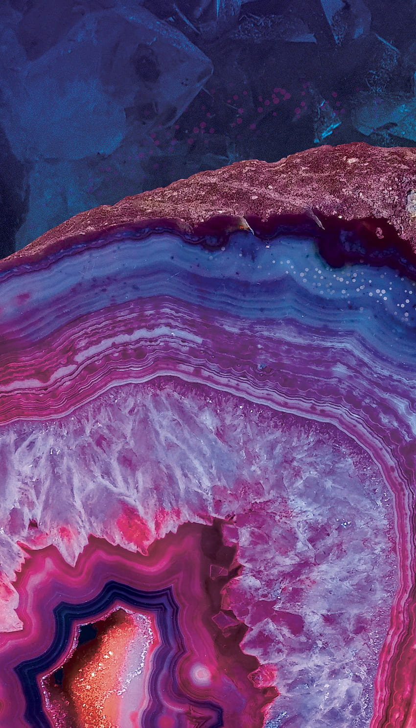 Кристален геод от минерален мраморен ахат с червено и синьо. iPhone, мрамор, розов ахат HD тапет за телефон