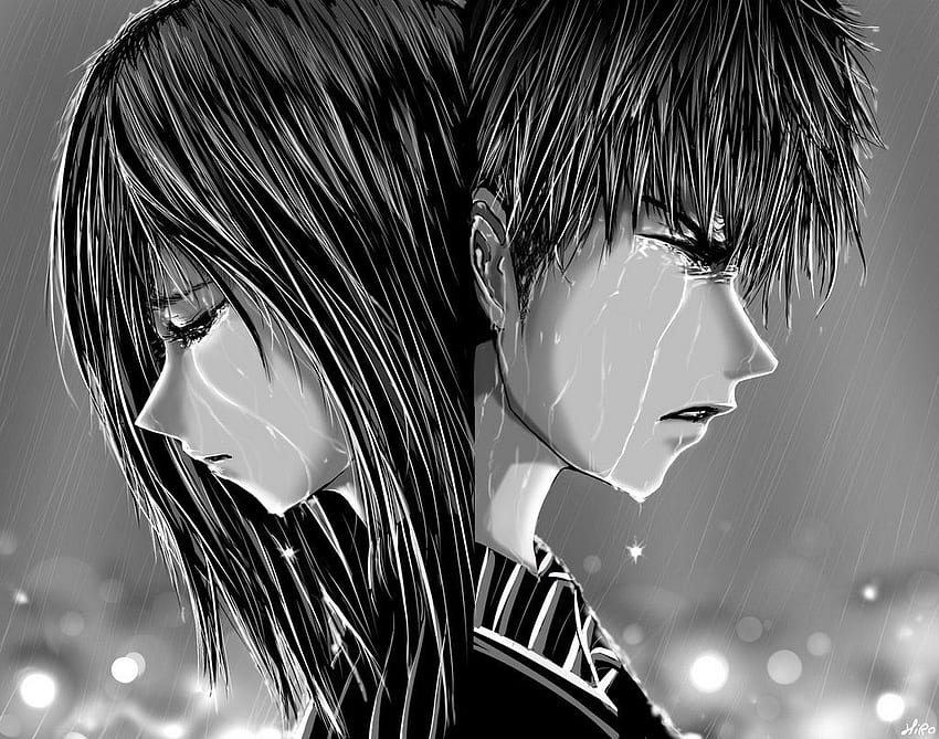 Menino de coração partido triste sozinho chorando, desenho de casal de anime triste chorando papel de parede HD