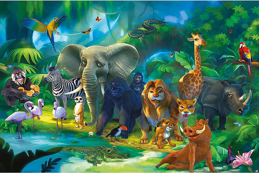 ซื้อ GREAT ART® Mural – Jungle Animals – Safari Mural Children Room Poster Wild Animal Adventure Art Colourful Kids Design Wilderness Decor (82.7 x 55 Inch / 210 x 140 cm) ทางออนไลน์ในอินโดนีเซีย B00TS9MPEI สัตว์ศิลป์ วอลล์เปเปอร์ HD