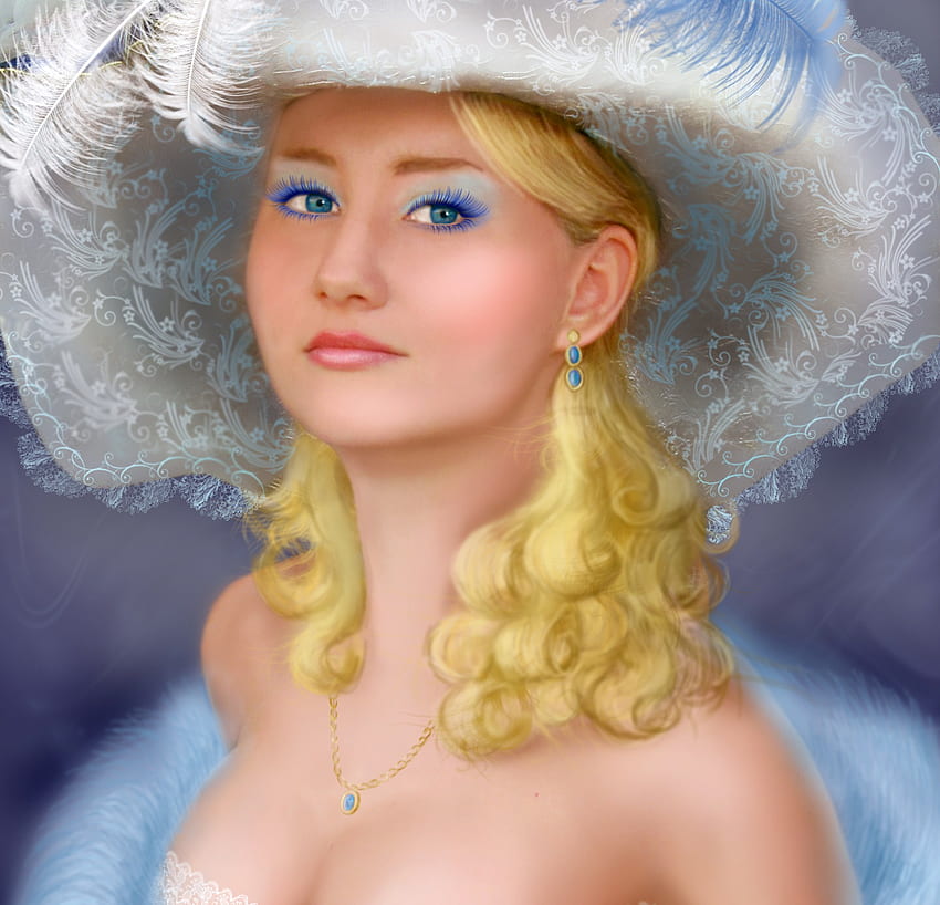 fantasy girl, blue, girl, fantasy, blonde HD wallpaper