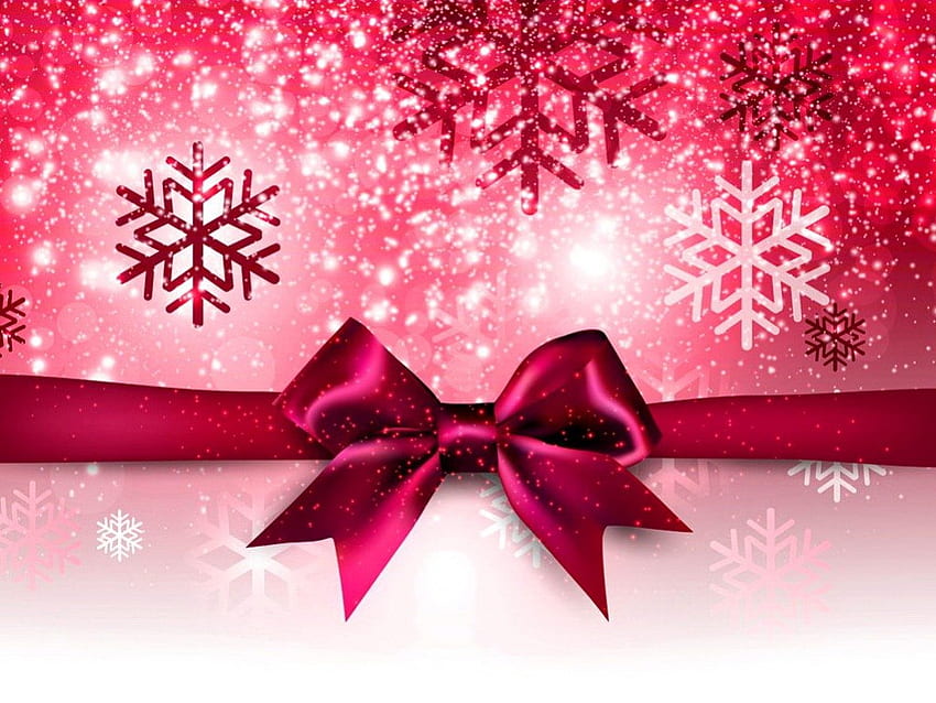 Коледен фон, зима, панделка, красив, фон, снежинки, украса, празник, сняг, Коледа, прекрасен HD тапет