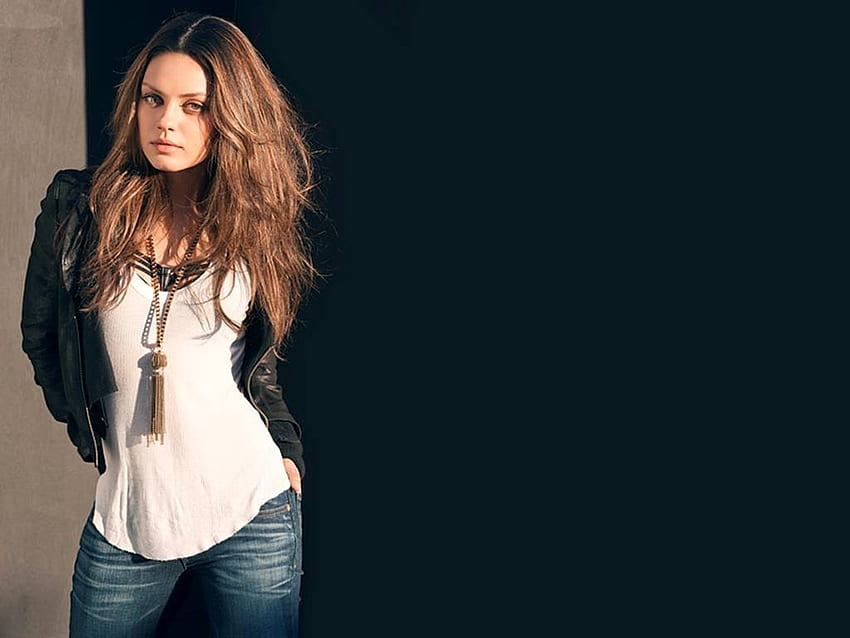 Mila Kunis, model, hot, , Kunis, 2016, beautiful, actress, jeans, leather jacket, Mila HD wallpaper