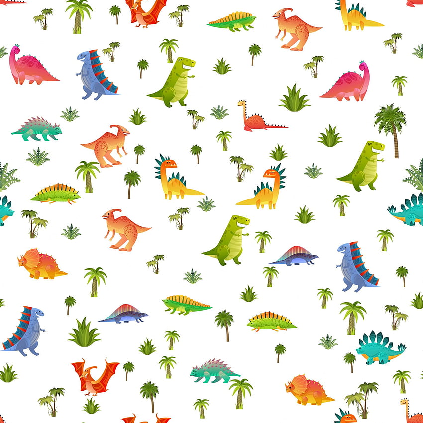 Premium Vector. Baby dino seamless pattern. animal dragon and cute nature dinosaur in jungle, childish bright reptile texture for nursery , fabrics and wrapping paper, vector background isolated on white, Cute Baby Dinosaur HD phone wallpaper