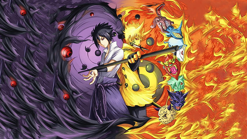 Sasuke and Naruto background, Sasuke Rinnegan Chidori HD wallpaper
