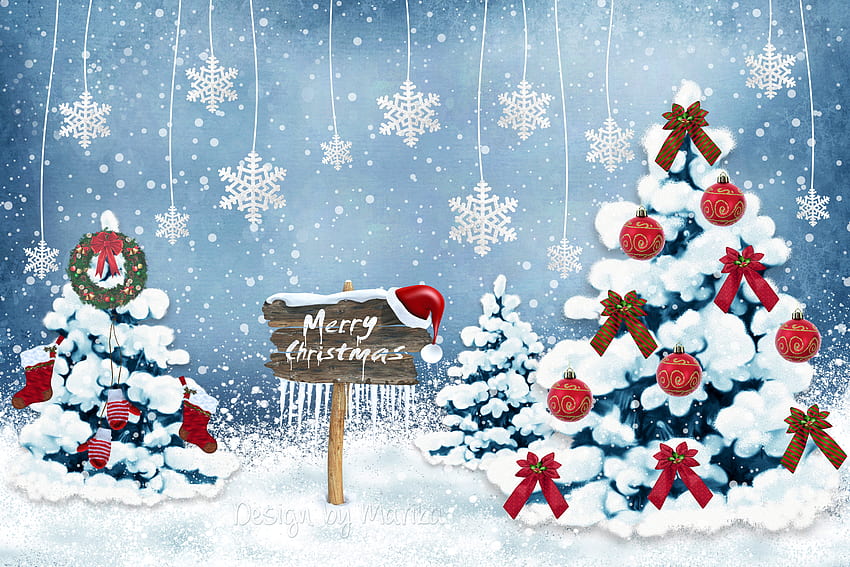 Feriados, Ano Novo, Decorações, Pinheiros, Flocos de Neve, Natal, Cartão Postal papel de parede HD