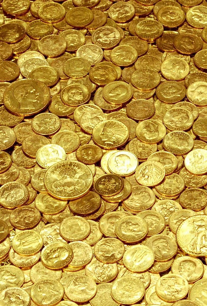 iPhone de riqueza de ouro, moedas de dólar Papel de parede de celular HD