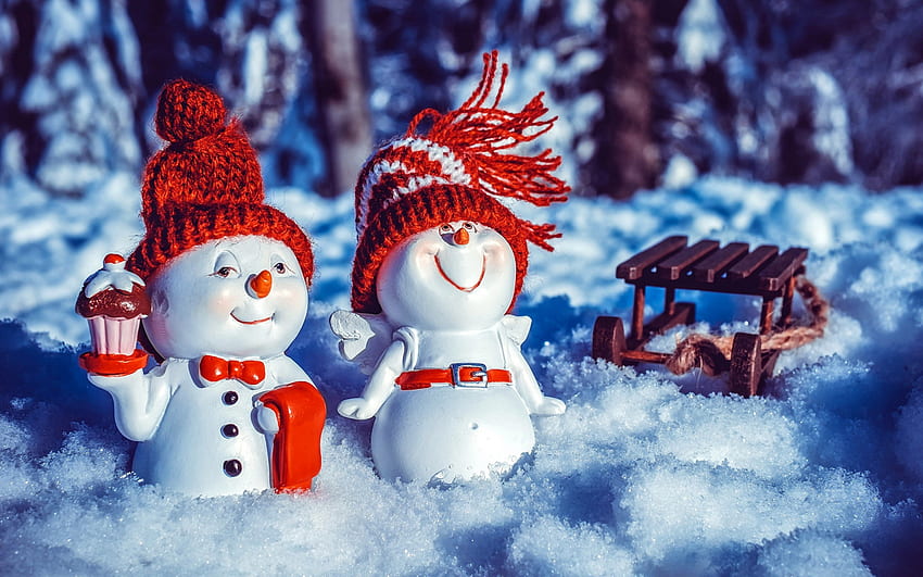 snowmen, christmas, winter, evening, funny snowmen, new year, snow for with resolution . High Quality HD wallpaper