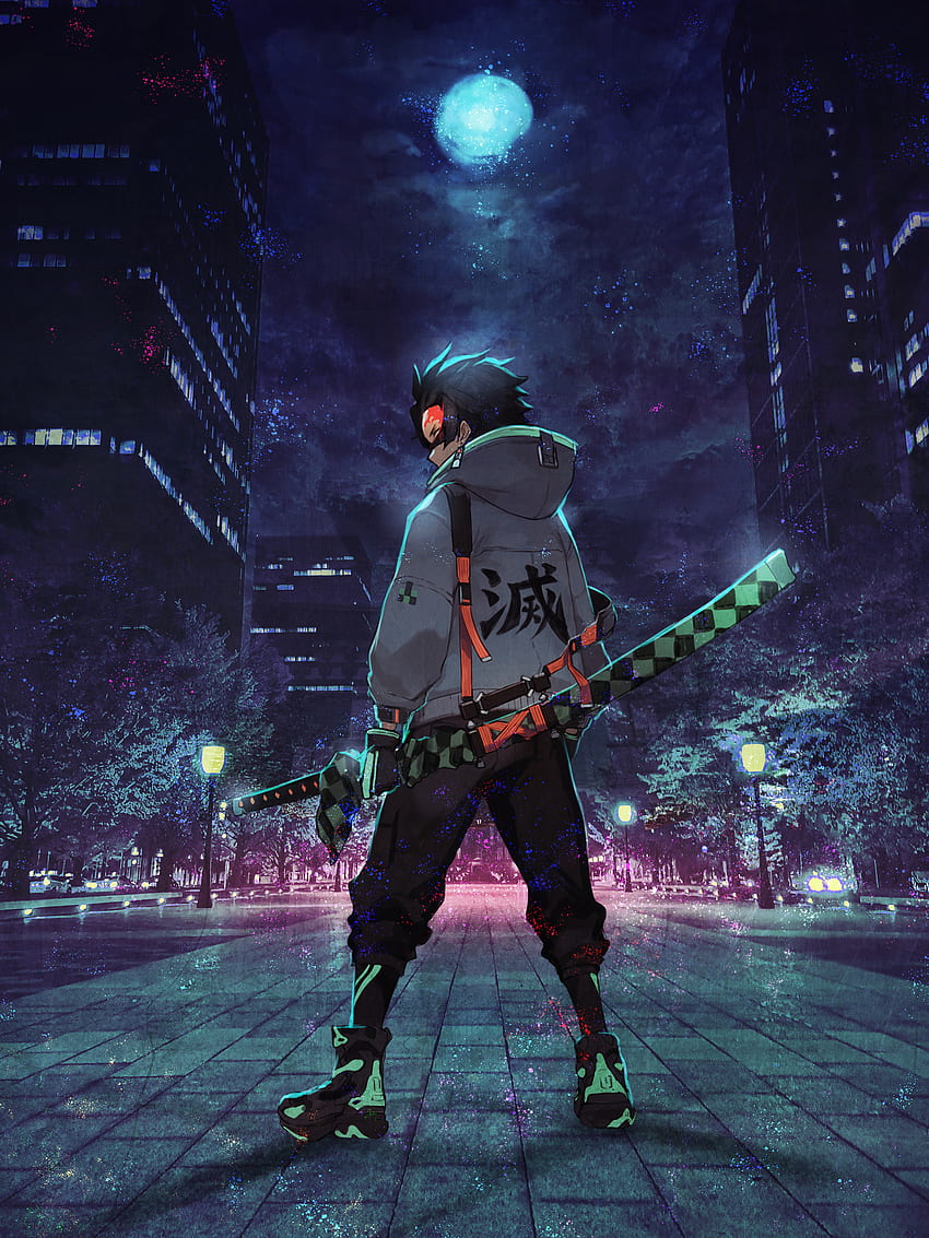 Ninja urbano, anime, arte fondo de pantalla del teléfono