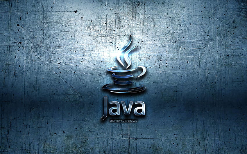 logotipo de metal Java, grunge, sinais de linguagem de programação, fundo de metal azul, Java, criativo, linguagem de programação, logotipo Java para com resolução. Alta qualidade papel de parede HD