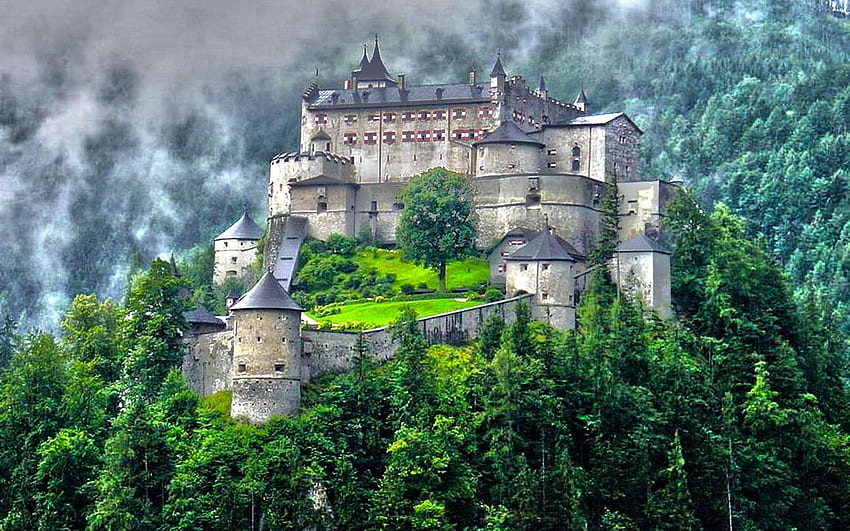 Hohenwerfen Castle Austria background HD wallpaper