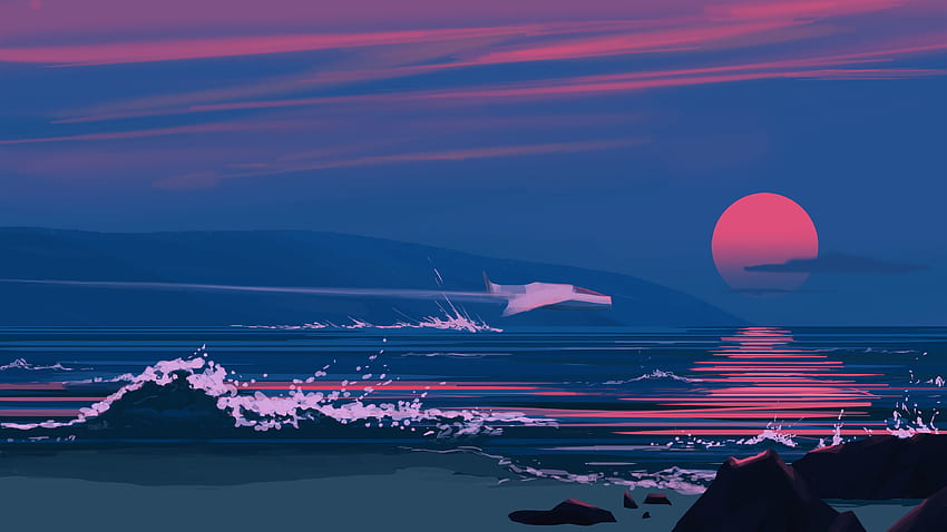 ビーチ シーサイド 地平線 風景 ミニマリスト アート, ミニマル トロピカル 高画質の壁紙