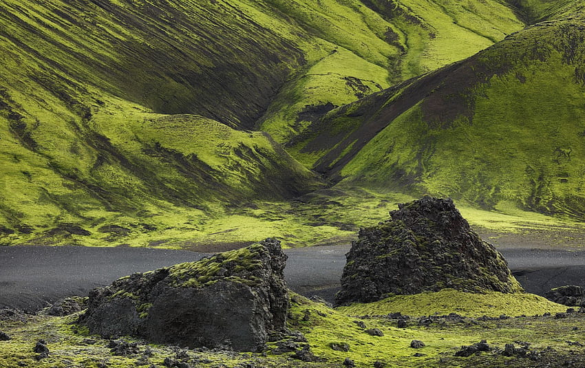 緑のアイスランド、アイスランド、湖、自然、山、岩 高画質の壁紙