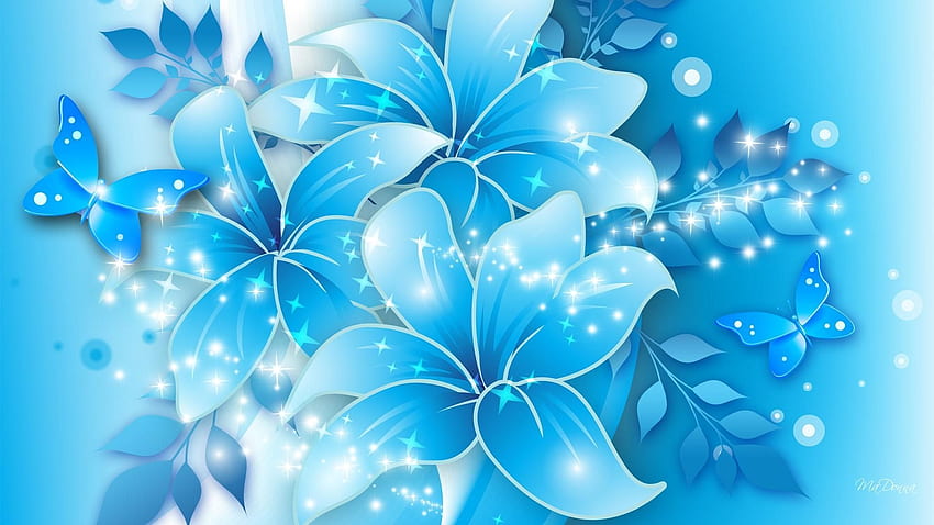 Blue Butterflies Blue Lilies . Background &, Blue Butterfly HD wallpaper