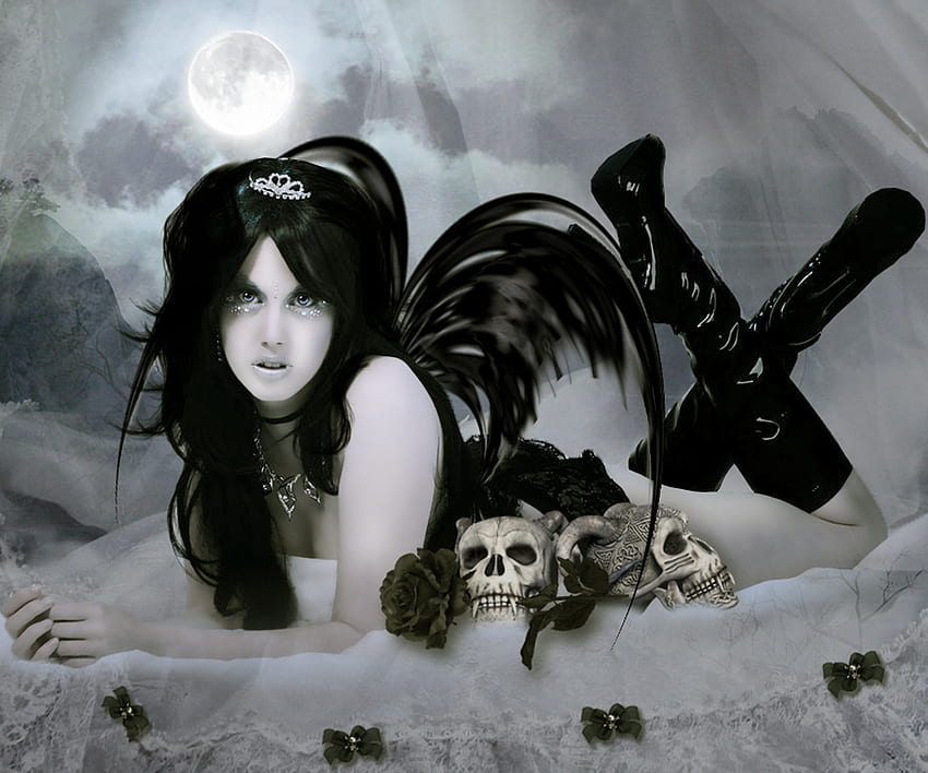 Anjo da Morte, noite, lua, crânio, anjo, morte papel de parede HD