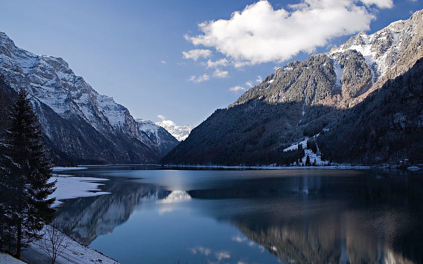 Landscape, Winter, Nature, Mountain, Lake, Shadow, Cold HD wallpaper