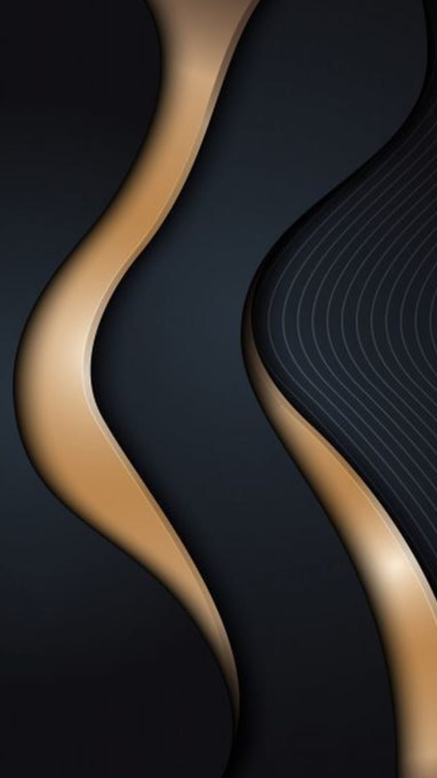 graphic black gold 3d, waves, curves, material, modern, paper, texture, design, layers, pattern, abstract HD phone wallpaper