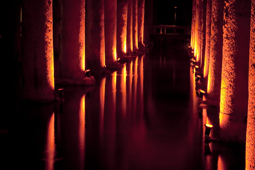 Passage..., black, columns, orange, shadows, reflection, 3d, abstract, corridor, coridor, fire, passage HD wallpaper