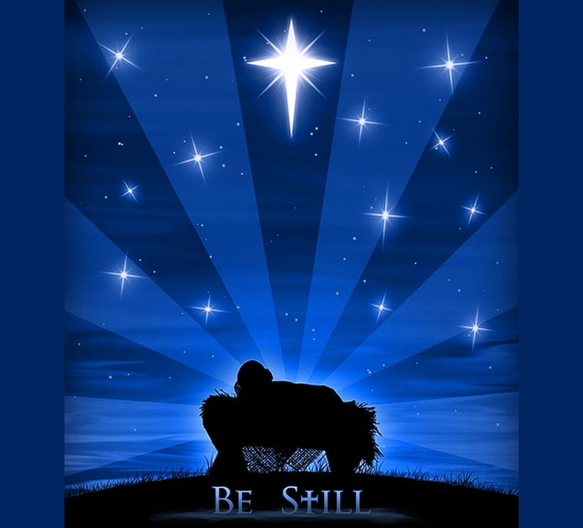 Be Still, night, blue, christmas, stars, christmas star, baby jesus HD wallpaper