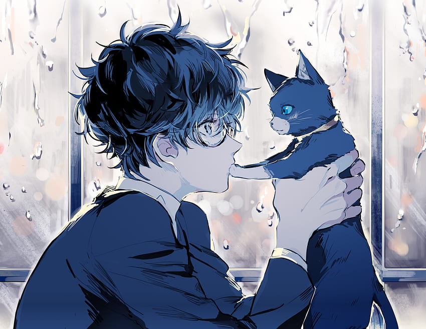 Visualização de Perfil, Garoto Anime, Kurusu Akira, Fofo, Persona 5, Gato, Óculos - Resolução: papel de parede HD