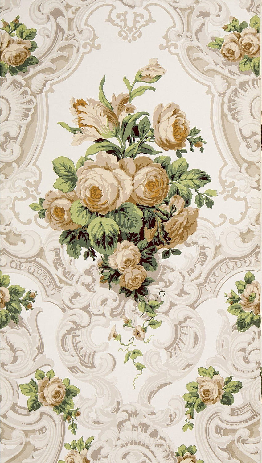 Large Rose Bouquets in Rococo Scrolls - Antique, Rococó HD phone wallpaper