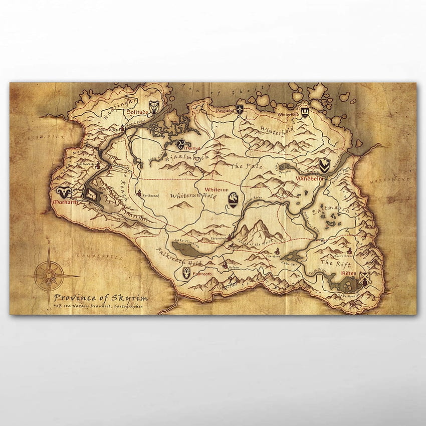 Posters and Prints Video Game Skyrim Ancient Map of the World Canvas Wall Art Paintings for Living Room Decor. Painting & Calligraphy. - AliExpress HD phone wallpaper