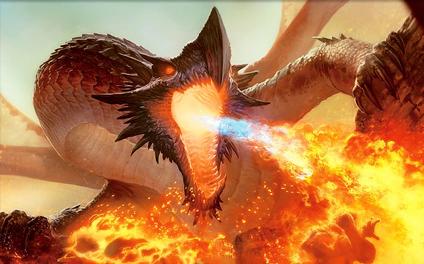 smok, Ogień, Fantasy Art, Magic: The Gathering / i mobilne tło Tapeta HD