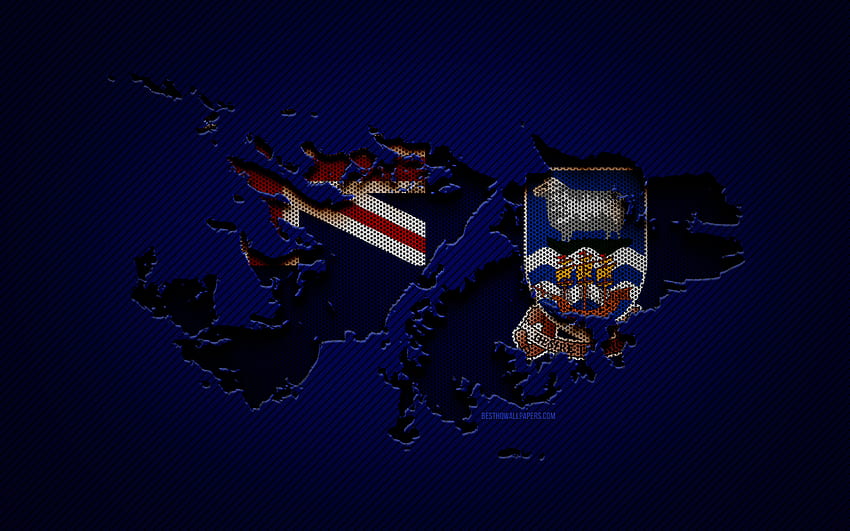 Falklandinseln Karte, , südamerikanische Länder, Falklandinseln Flagge, blauer Kohlenstoffhintergrund, Falklandinseln Kartensilhouette, Südamerika, Falklandinseln, Flagge der Falklandinseln HD-Hintergrundbild