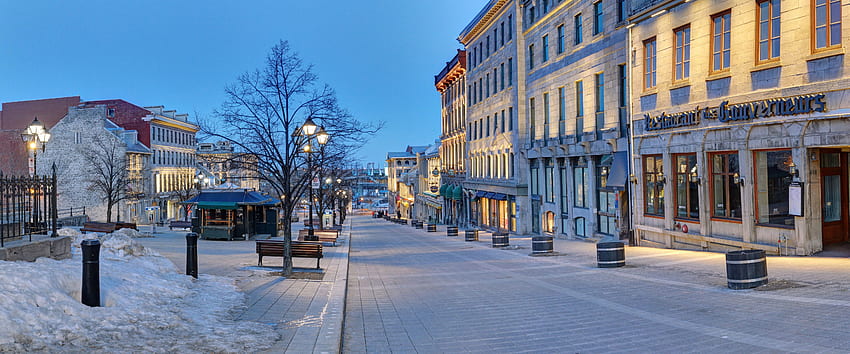 Canada Montreal Quebec Winter Street Evening HD wallpaper