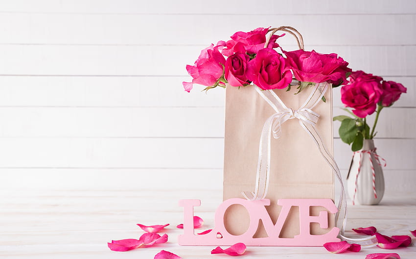 pink, white, word, love, flower, card, rose, valentine, day, mother HD  wallpaper | Pxfuel