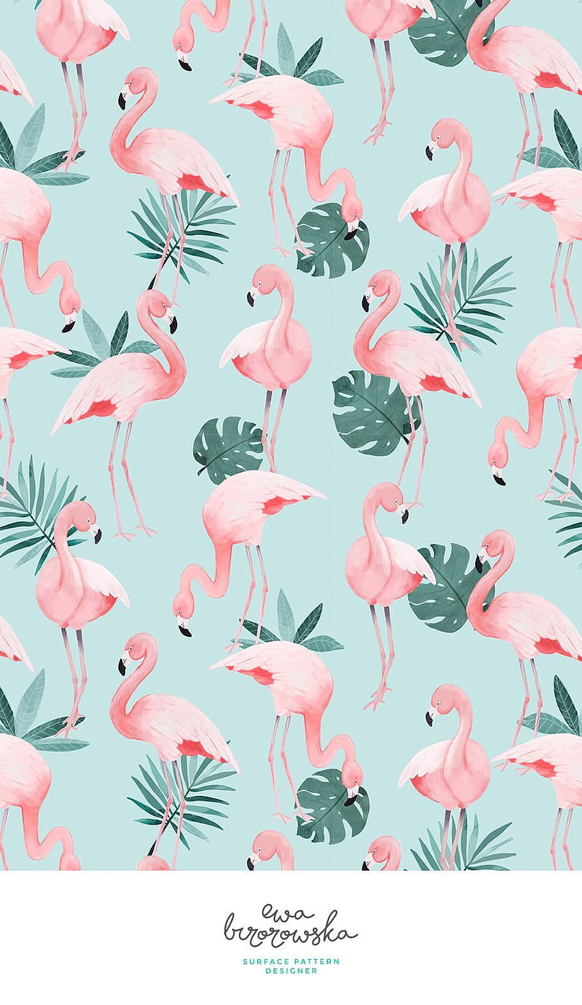 Flamingo - diseño de patrón de superficie textil con flamencos, Tropical Flamingo fondo de pantalla del teléfono