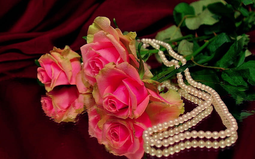 ROSE BEADS, pink, graphy, stillife, beads, pearls HD wallpaper
