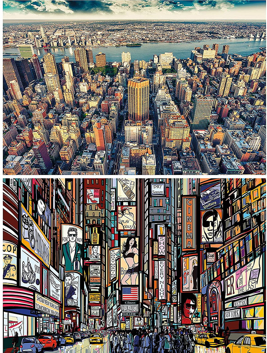 Acquista GREAT ART Set di 2 Poster XXL – New York Mural – Decorazione Skyline & Broadway Illustration Set – Time Square Skyscraper Cty – (55 x 39,4 pollici / 140 x 100 cm) Online in Indonesia. B07Z4WCR4M Sfondo del telefono HD