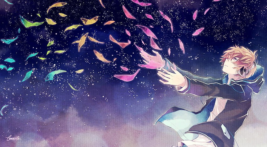 Anime boy langit malam musik headphone. . 890084. UP, Anak Animasi Wallpaper HD