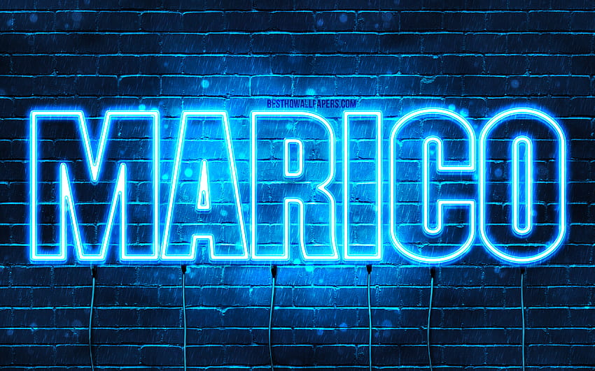 Happy Birtay Marico, , blue neon lights, Marico name, creative, Marico Happy Birtay, Marico Birtay, popular japanese male names, with Marico name, Marico HD wallpaper