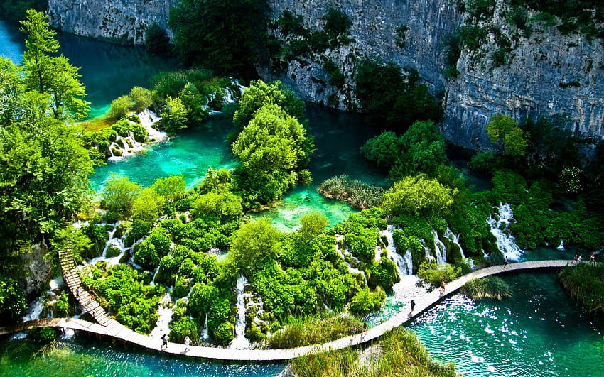 Lago Plitvice, Parque Nacional, verde, árvores, natureza, lago, parque papel de parede HD