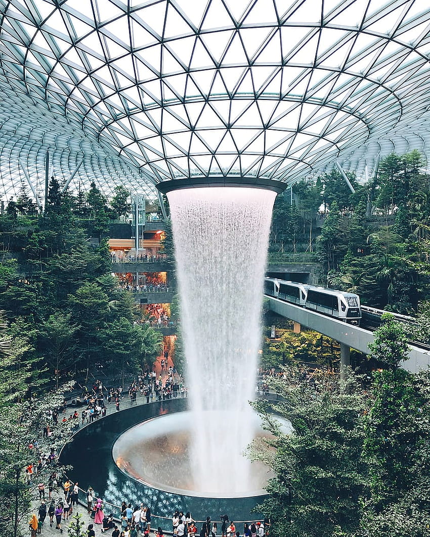 : waterfalls graphy, jewel changi airport, singapore, human HD phone wallpaper