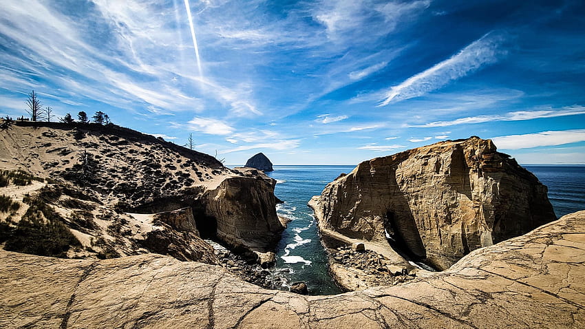 Cape Kiwanda, Oregon, clouds, sea, sky, rocks, usa HD wallpaper