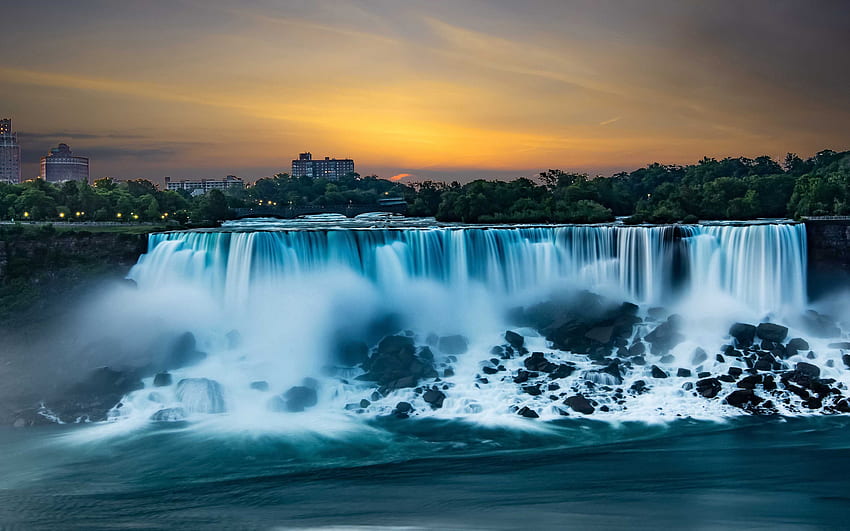 Ниагарския водопад, вечер, залез, водопад, река Ниагара, Онтарио, Канада HD тапет