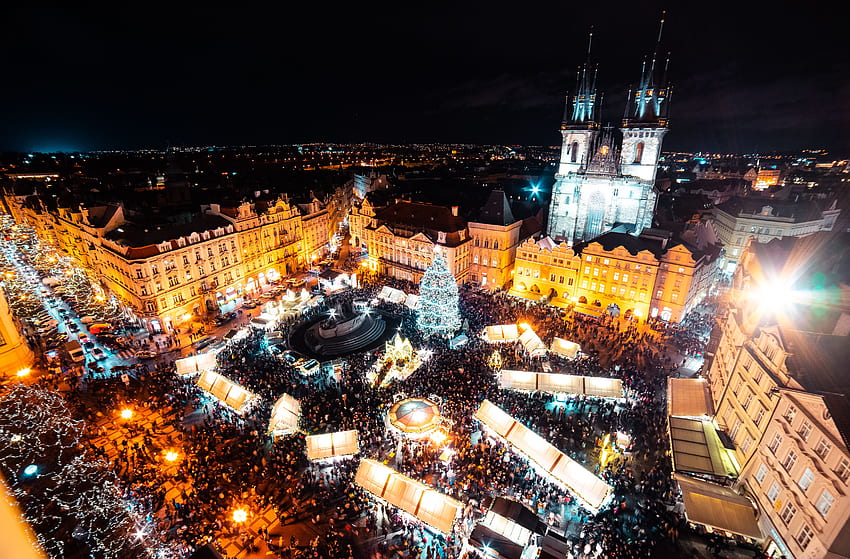 Estoque do Mercado de Natal de Praga, Noite de Praga papel de parede HD