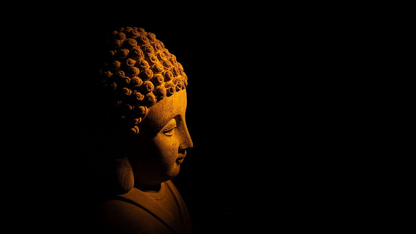 buddha, statue, dark u 16:9 background, Buddha Head HD wallpaper